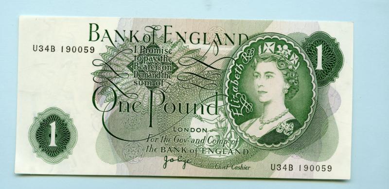 Bank of England  £1 One Pound Note  1970- Prefix U34B