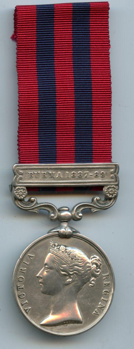 India General Service Medal 1854-95 Burma 1887-9 To Pte William Purse, Hampshire Regiment