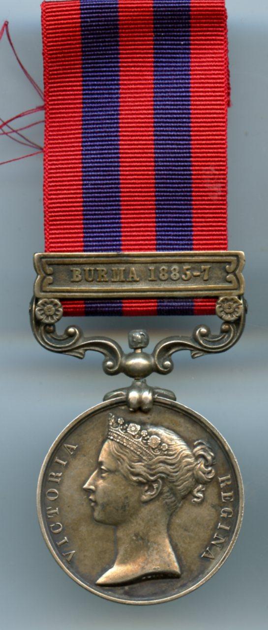 India General Service Medal 1854-95 Burma 1885-7 To Pte B Waterer,  2nd Queen's (Royal West Surrey Regiment)