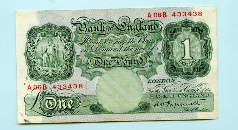 Bank of England £1 One Pound Note  September 1948 Prefix A06B