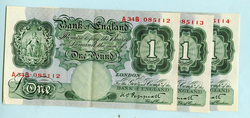 Bank of England £1 One Pound Notes  September 1948 Prefix A34B