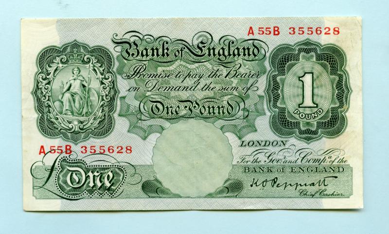 Bank of England £1 One Pound Note  September 1948 Prefix A55B