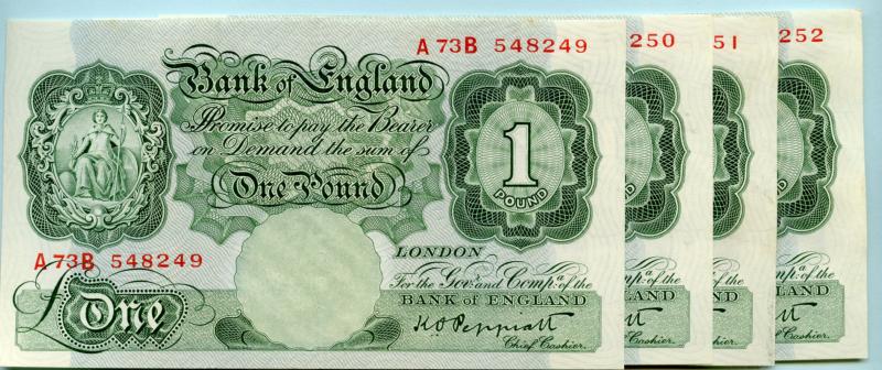Bank of England £1 One Pound Notes  September 1948 Prefix A73B