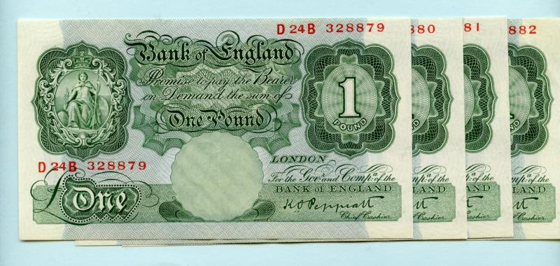 Bank of England £1 One Pound Note  September 1948 Prefix D24B
