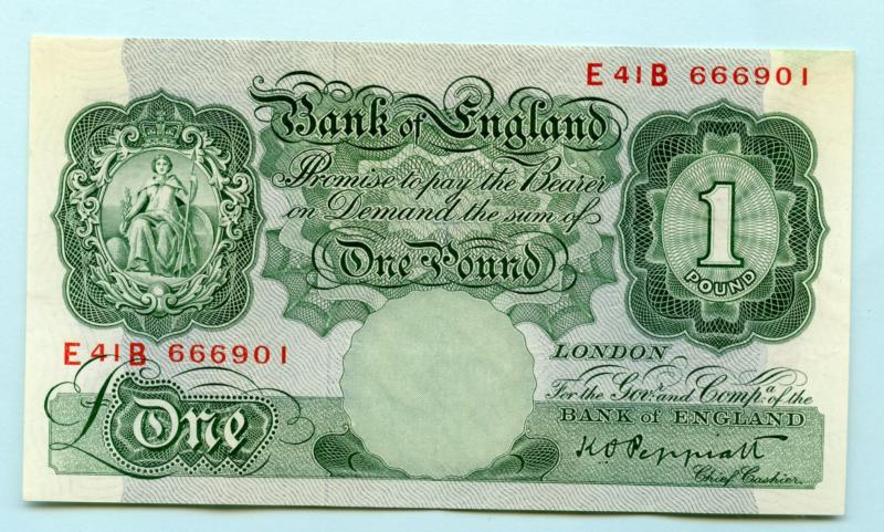 Bank of England £1 One Pound Note  September 1948 Prefix E41B
