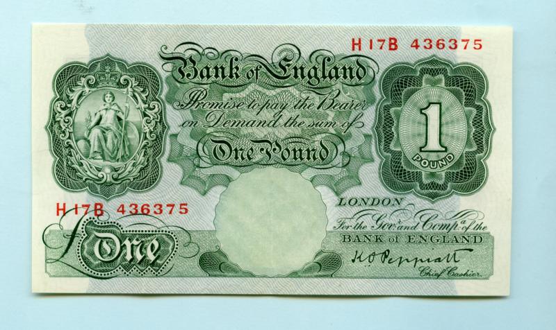 Bank of England £1 One Pound Note  September 1948 Prefix H17B Last Series