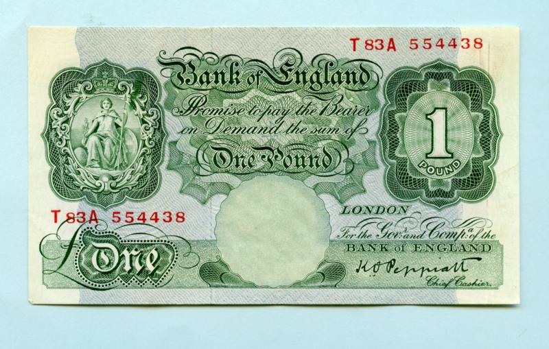 Bank of England £1 One Pound Note  September 1948 Prefix T38A