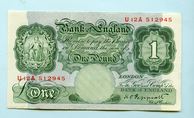 Bank of England £1 One Pound Note  September 1948 Prefix U12A