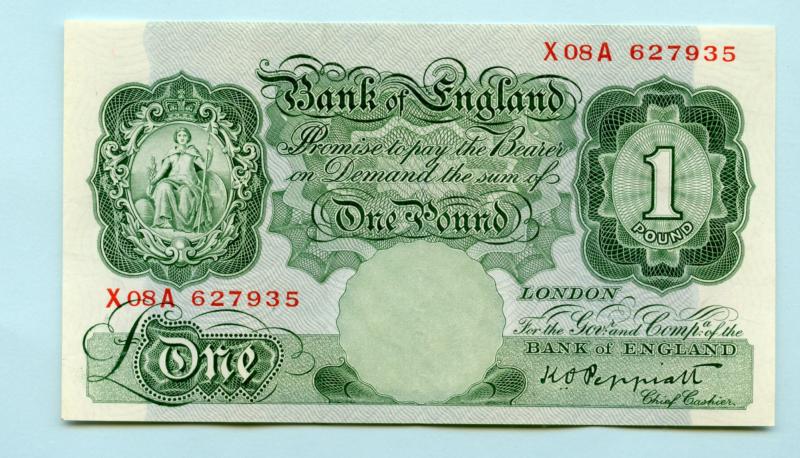 Bank of England £1 One Pound Note September 1948 Prefix X08A