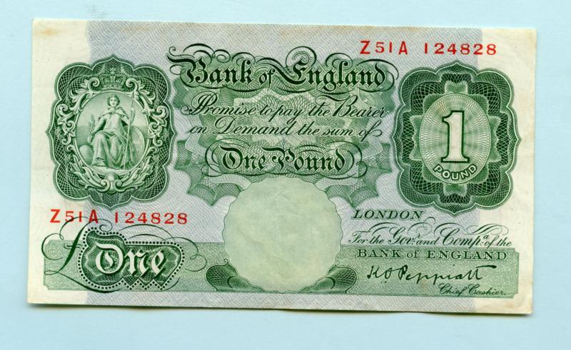 Bank of England £1 One Pound Note  September 1948 Prefix Z51A