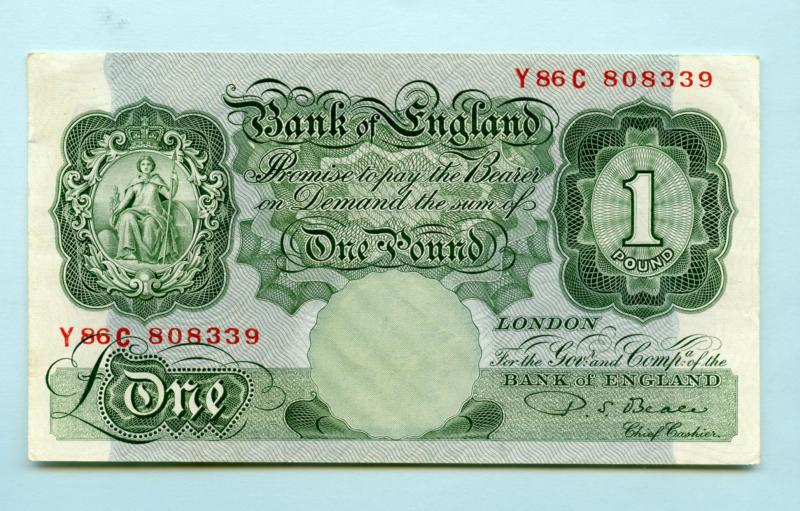 Bank of England £1 One Pound Note  March 1950 Prefix Y86C