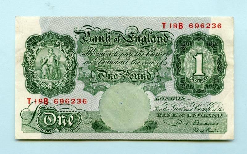 Bank of England £1 One Pound Note  March 1950 Prefix T18B