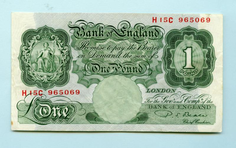 Bank of England £1 One Pound Note  March 1950 Prefix H15C