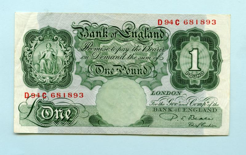 Bank of England £1 One Pound Note  March 1950 Prefix D94C