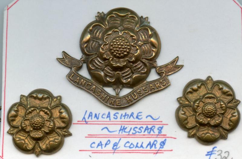 Lancashire hussars Cap Badge & Pair of Collar Badges