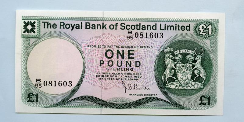 Royal Bank of Scotland  £1 One Pound Note  Dated  1st May 1980