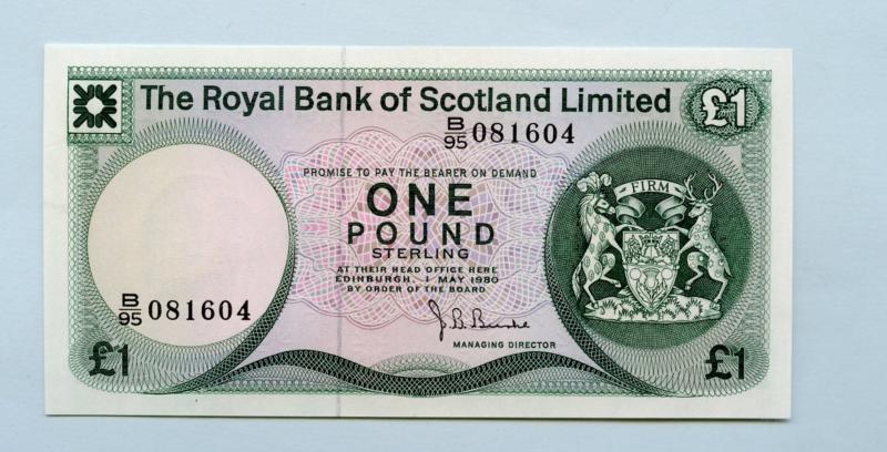 Royal Bank of Scotland  £1 One Pound Note  Dated  1st May 1980