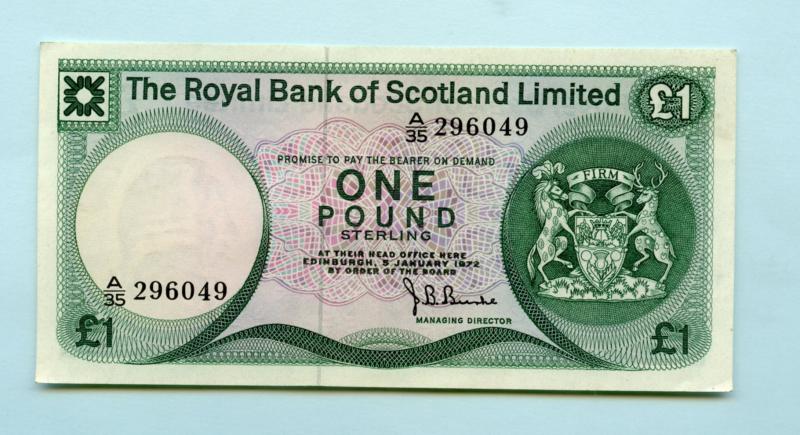 Royal Bank of Scotland  £1 One Pound Note  Dated  5th January 1972