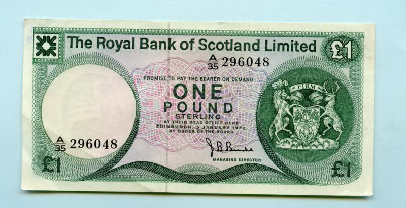 Royal Bank of Scotland  £1 One Pound Note  Dated  5th January 1972