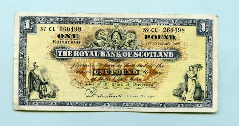 Royal Bank of Scotland   £1 One Pound Note Dated 1st February 1966