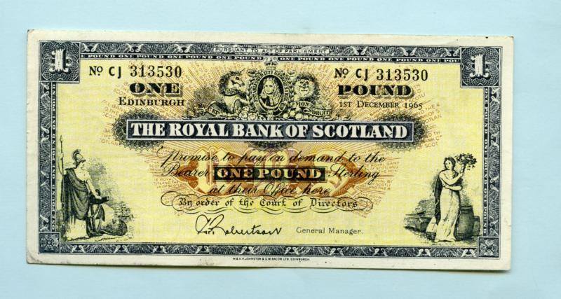 Royal Bank of Scotland   £1 One Pound Note Dated 1st December 1965