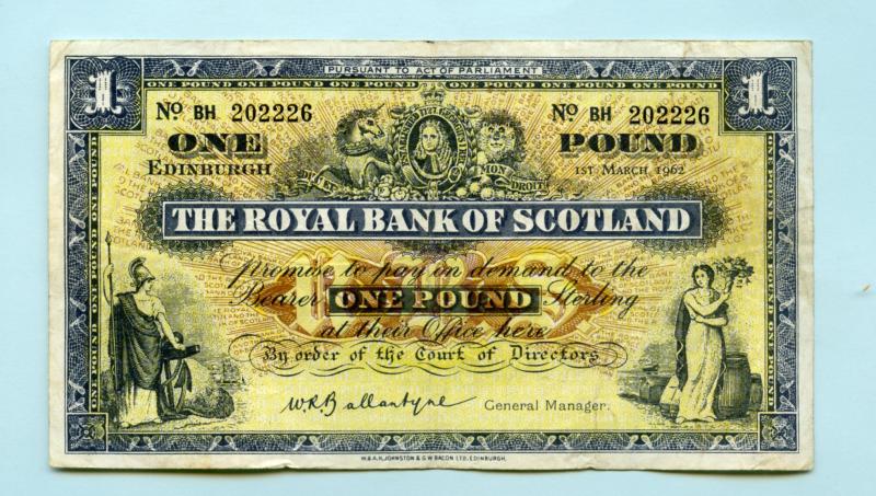 Royal Bank of Scotland   £1 One Pound Note Dated 1st March 1962