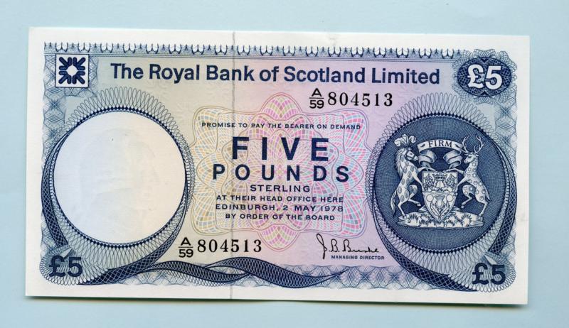Royal Bank Of Scotland £5 Five Pound Note  Dated 2nd May 1978