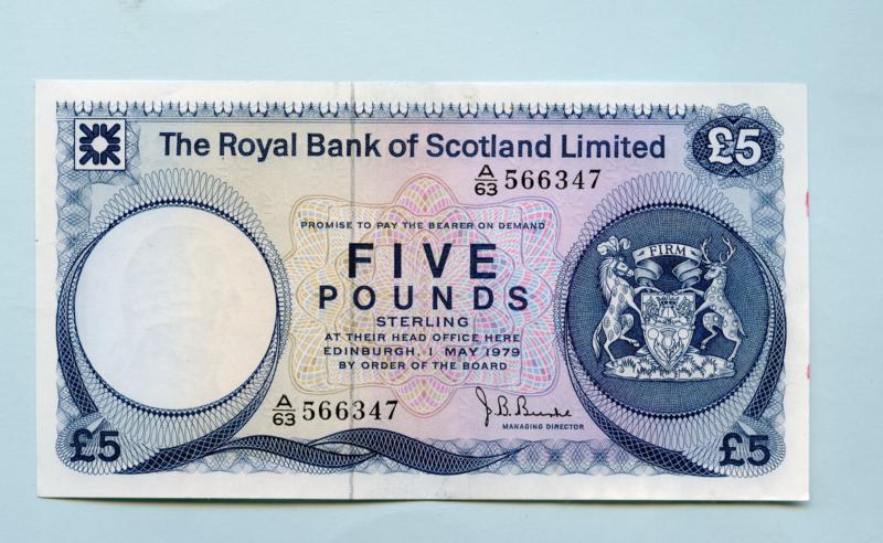 Royal Bank Of Scotland £5 Five Pound Note  Dated 3rd May 1977