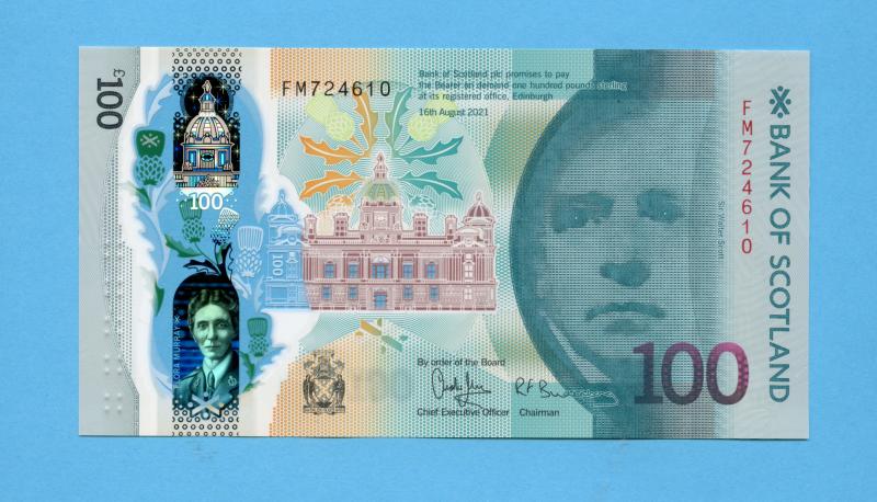 Bank of Scotland  New Polymer  Dr Flora Murray Commemorative £100 One Hundred Pounds Note Dated 16th August 2021