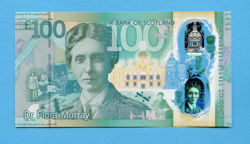 Bank of Scotland  New Polymer  Dr Flora Murray Commemorative £100 One Hundred Pounds Note Dated 16th August 2021