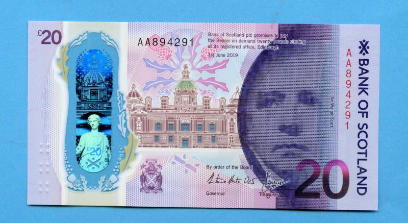 Bank of Scotland  New Polymer £20 Note  Dated 1st June  2019 Prefix AA