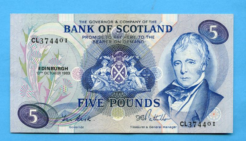 Bank of Scotland  £5 Five  Pounds Note Dated  13th October 1983