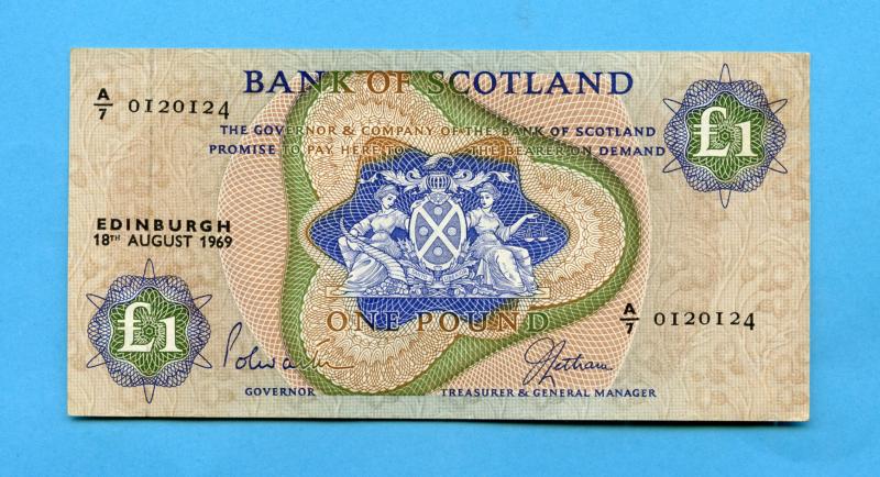Bank of Scotland  £1 One Pounds Note Dated 18th August 1969
