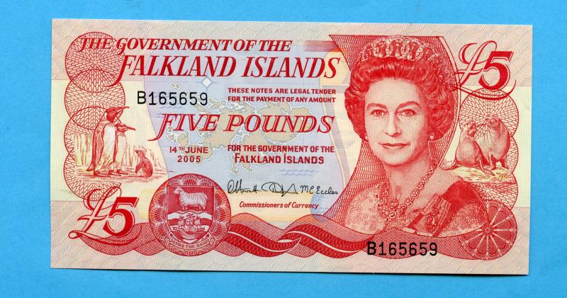 Falkland Islands  £5 Five Pounds Banknote Dated 14th of June 2005