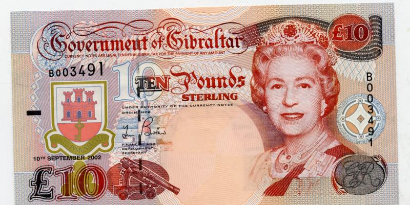 Government of Gibraltar  Uncirculated Ten Pounds Banknote  Dated 10th September 2002
