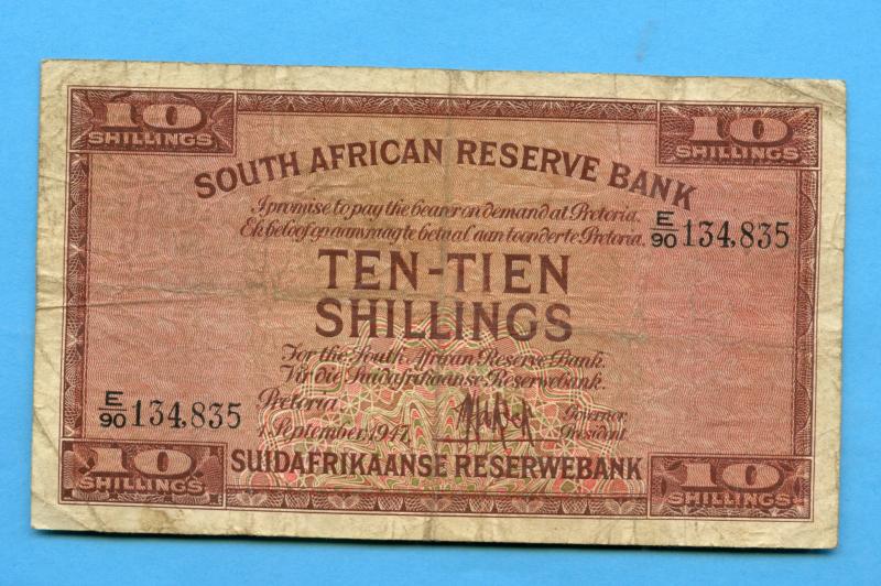 South Africa Ten- Tein Shillings Banknote Dated 1 September 1947