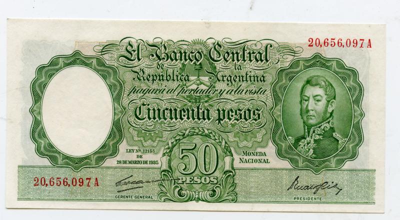 Argentina 50 Pesos Banknote Dated 25th March 1935