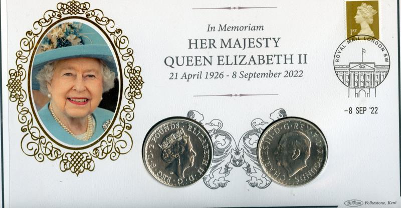 UK Queen Elizabeth II Memorial  Dual Silver Britannia Coin cover set