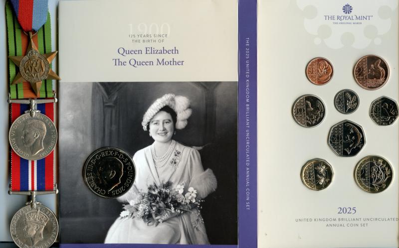 UK 2025  Brilliant Uncirculated Annual Coin Set With the 3 Genuine WW2 Medals depicted on the 50 pence piece