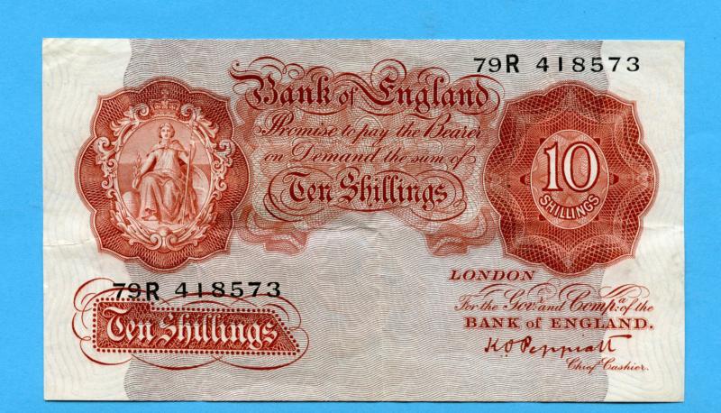 Bank of England Ten Shillings Note  March 1934-40 Signature K. O. Peppiatt
