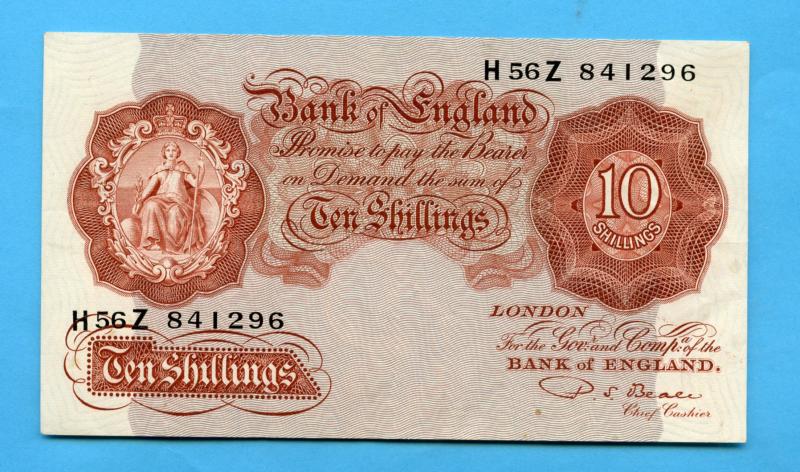 Bank of England Ten Shillings Note  March 1950 Signature D. S. Beale