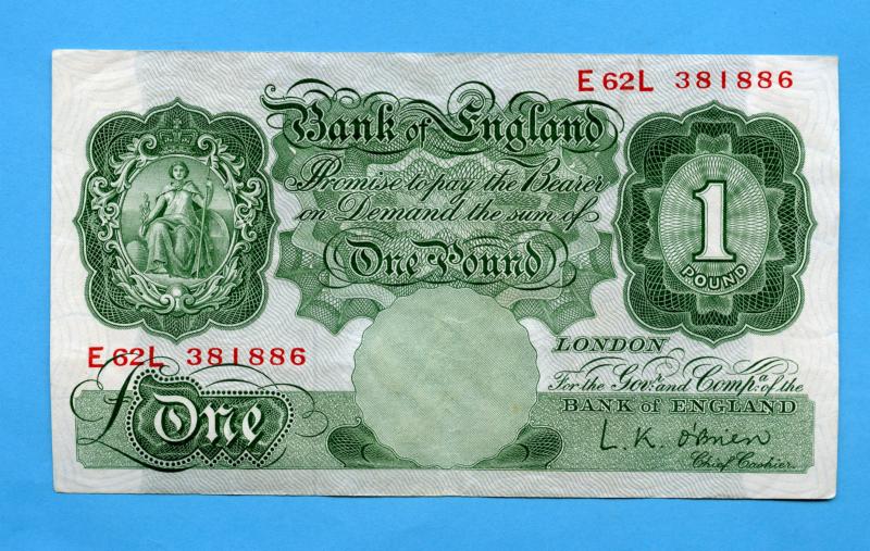 Bank of England £1 One Pound Note  1955-1960 Signature  L  K O' Brien
