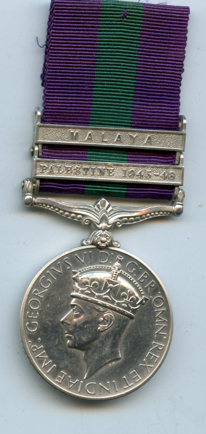General Service Medal 1918-62   2 Clasps Palestine 1945-48, Malaya To Bdr  E. A. Pyke, Royal Artillery