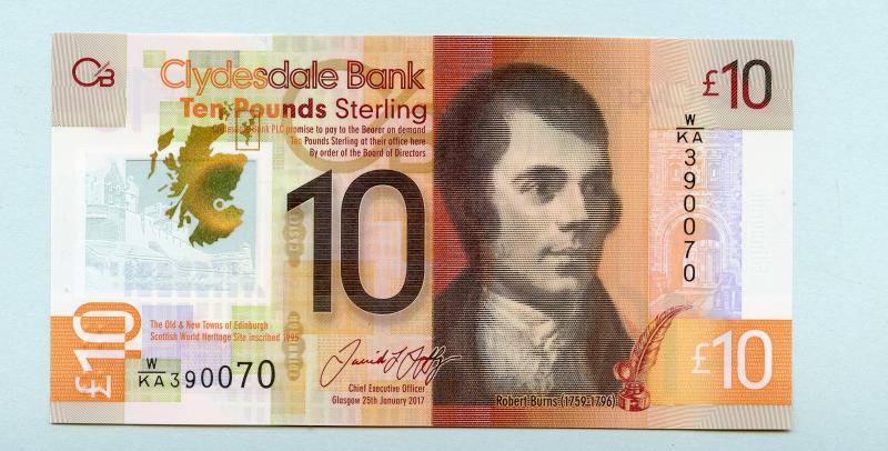 The Clydesdale Bank New Polymer £10 Ten Pounds Banknote Dated 29th January 2017