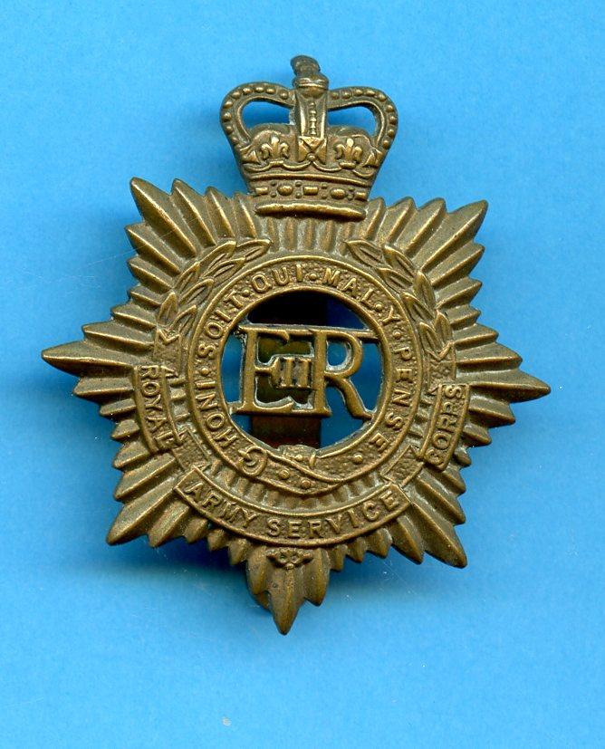 Royal Army Service Corps Brass Queen's Crown  Cap Badge