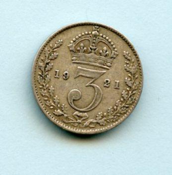 UK  George V Threepence Coin  Dated 1921