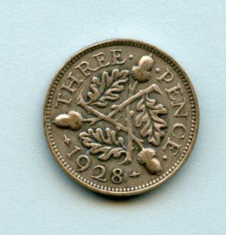 UK  George V Threepence Coin  Dated 1928