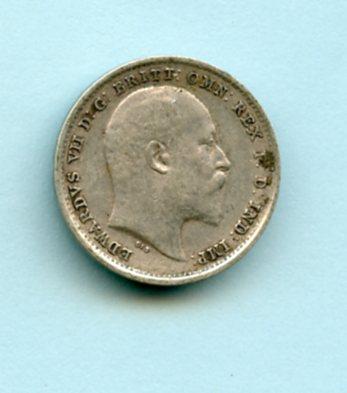UK  Edward VII Threepence Coin  Dated 1902