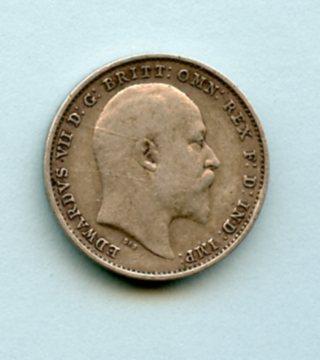 UK  Edward VII Threepence Coin  Dated 1910