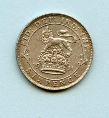 U.K. George V   Sixpence Coin Dated 1911